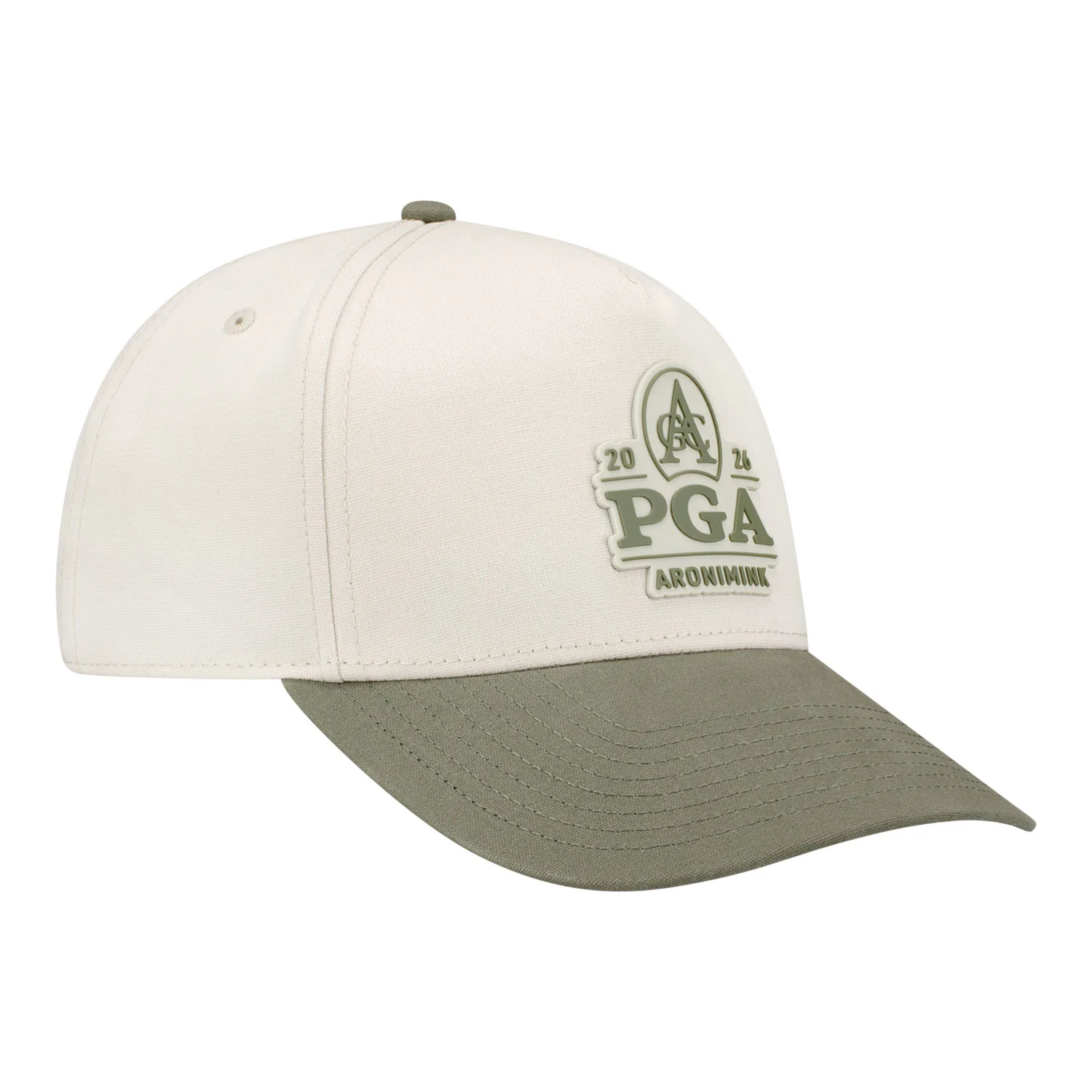Branded Bills 2026 PGA Championship Curved 5 Panel Canvas Hat in Beige and Green - Image 2
