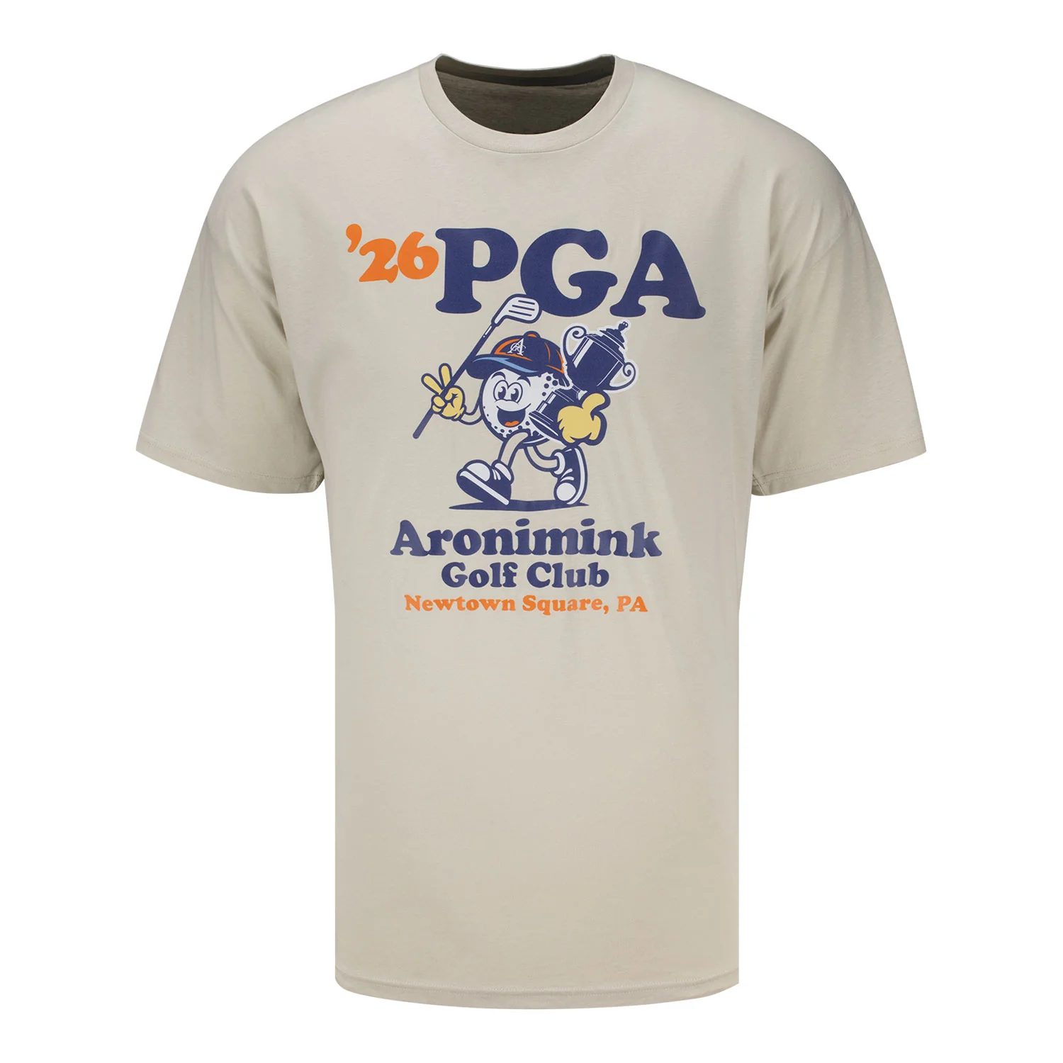 Ahead 2026 PGA Championship Golf Ball Cartoon T-Shirt in Bone Beige